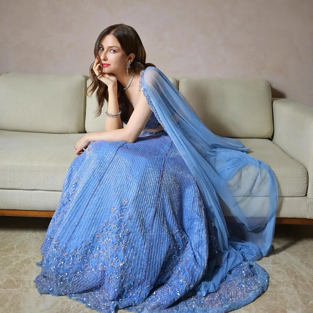 SAUMYA TANDON IN INDIAN TRADITIONAL BLUE LEHENGA CHOLI 5